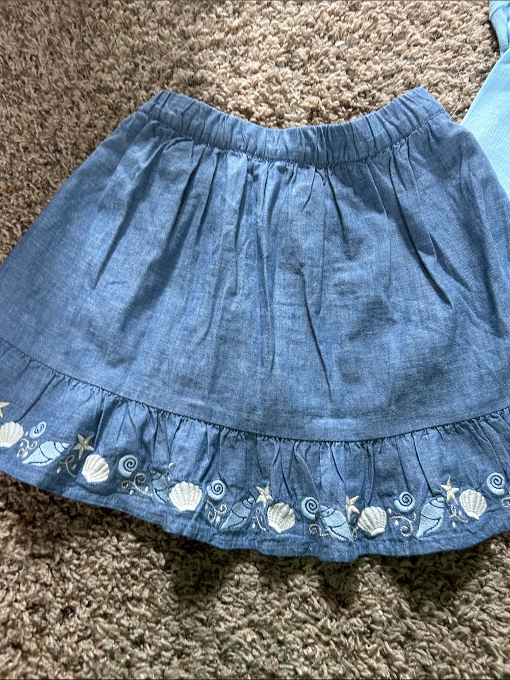 Maurices Light Blue Ruffle Sleeve Top (8) & Gymboree Blue denim Skirt(7) set.
